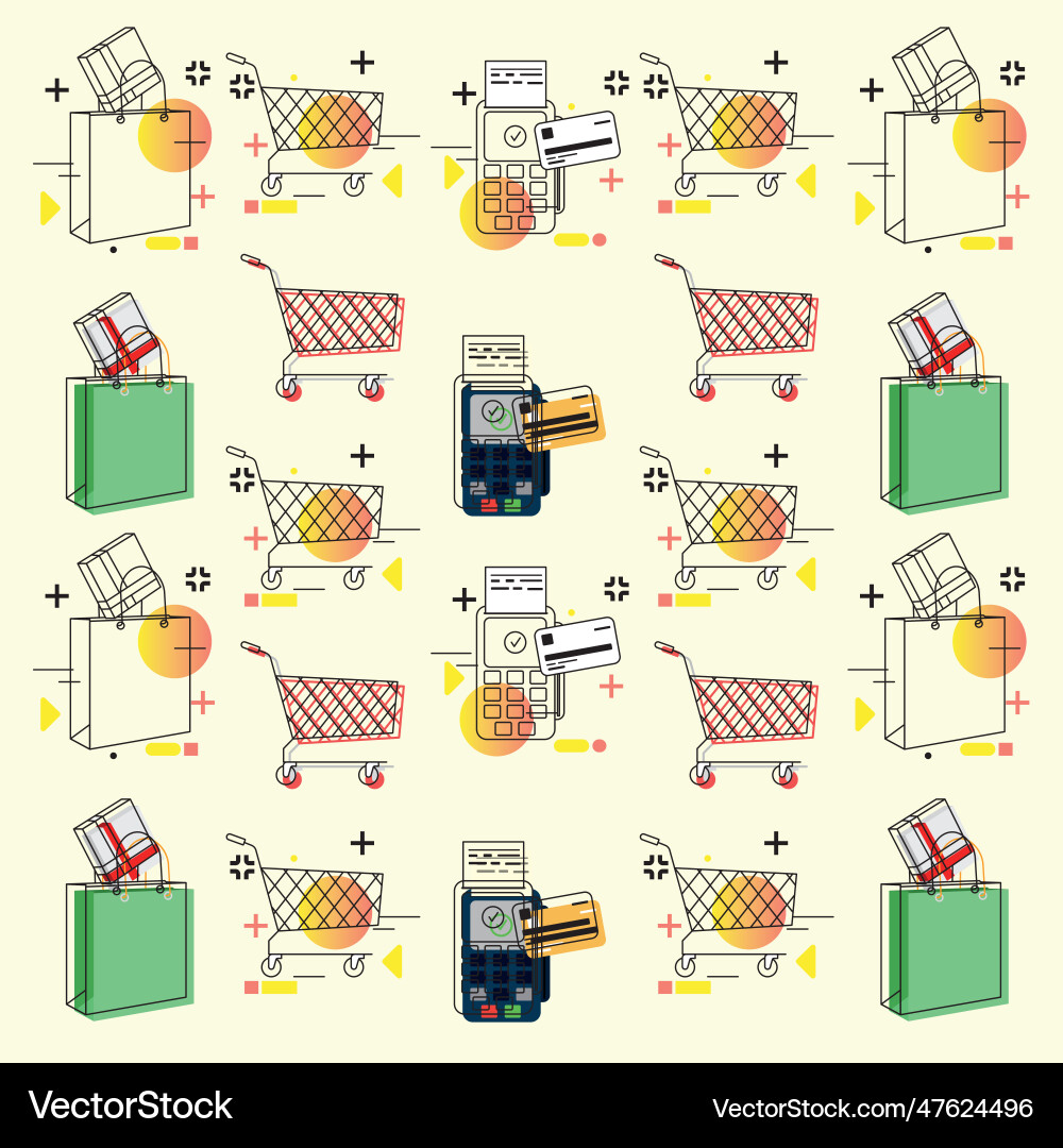 Colored seamless pattern background with shopping Vector Image