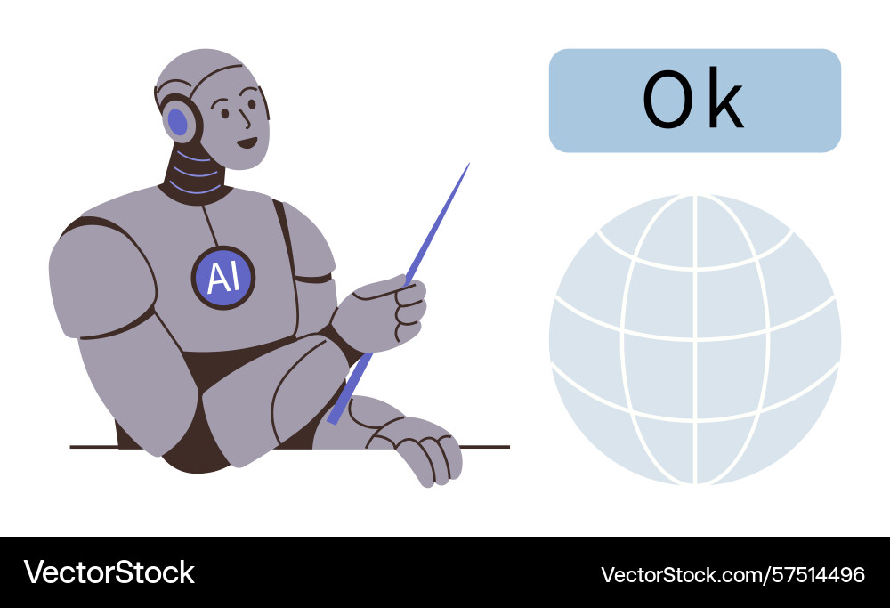 Humanoid ai robot presenting concept with pointer Humanoid ai robot presenting concept with pointer vector image