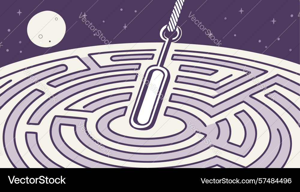 Moonlit quest tuning fork in a mystical labyrinth vector image