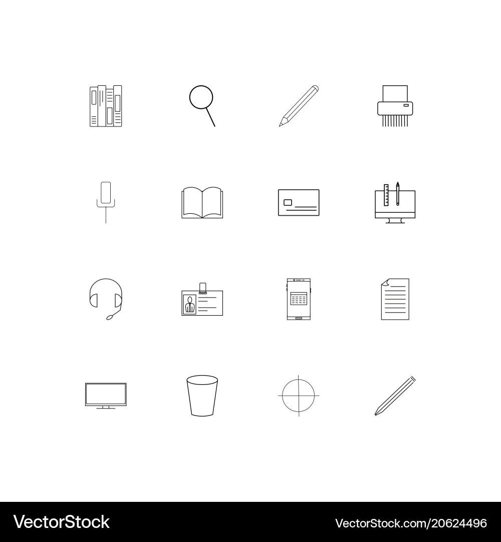 Office simple linear icons set outlined vector image