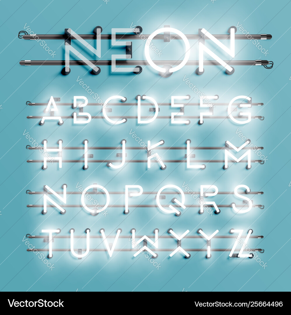 Realistic neon font with wires and console Realistic neon font with wires and console vector image