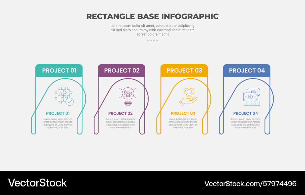 Rectangle shape infographic outline style with 4 Rectangle shape infographic outline style with 4 Vector Image