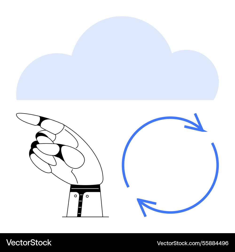 Robotic hand pointing at cloud with circular vector image
