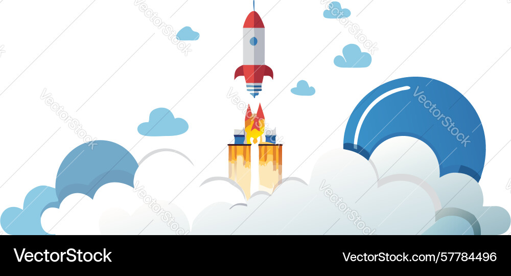 Rocket taking off amidst clouds design generative vector image