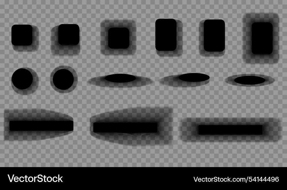 Set of realistic shadow effects on transparent vector image