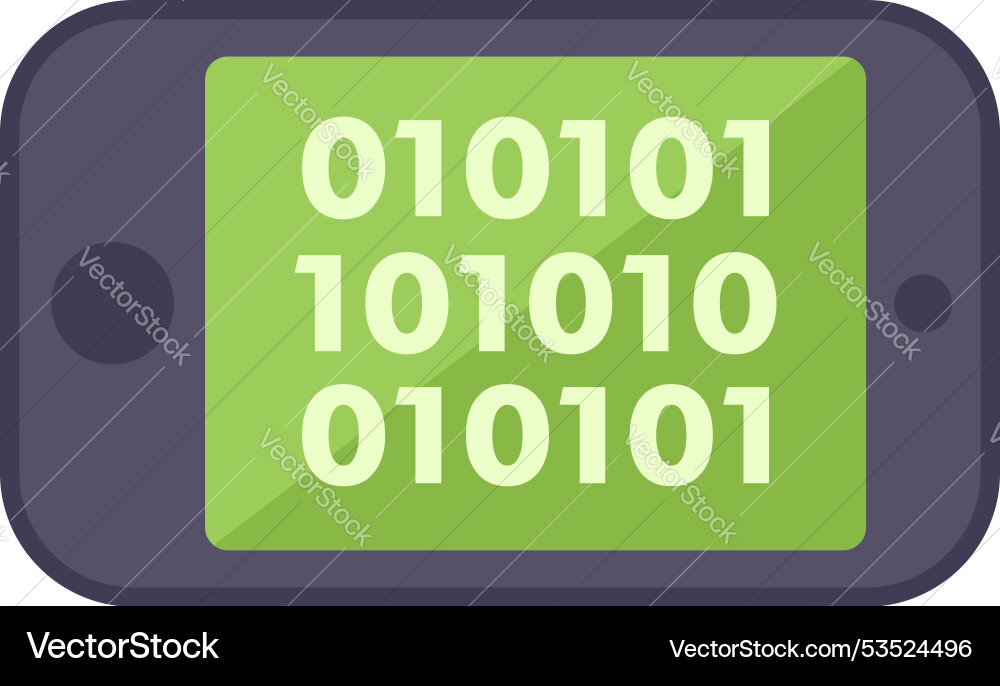 Smartphone showing binary code on green screen Smartphone showing binary code on green screen Vector Image