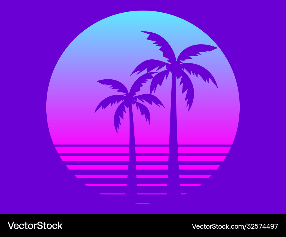 80s retro sci-fi palm trees on a sunset vector image