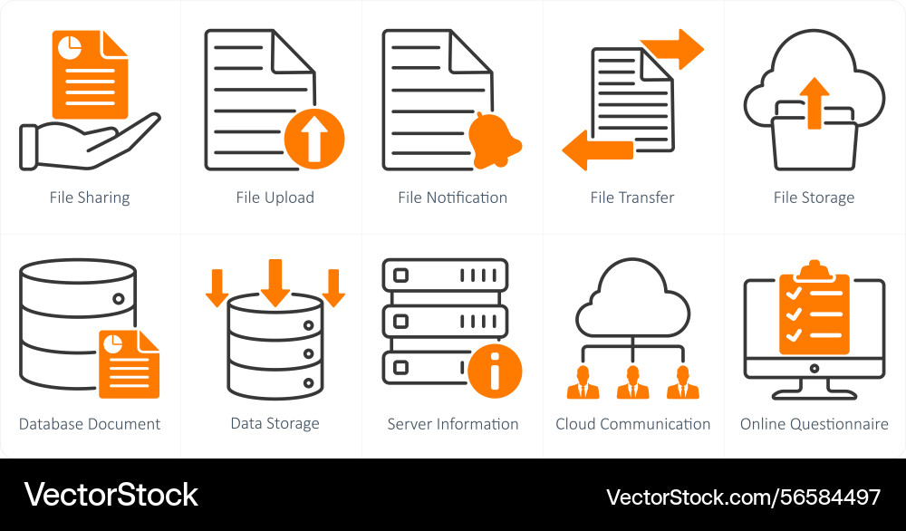 A set of 10 seo icons as file sharing upload vector image