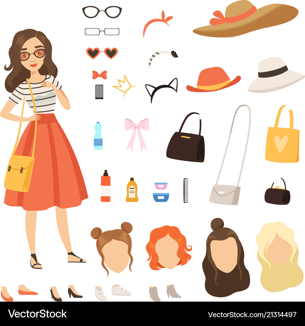 Clothing of fashionable girl cartoon female vector image