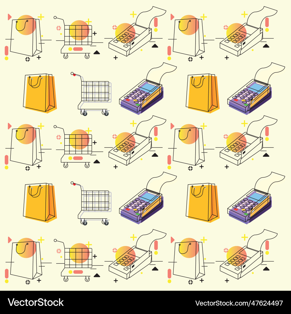 Colored seamless pattern background with shopping Vector Image