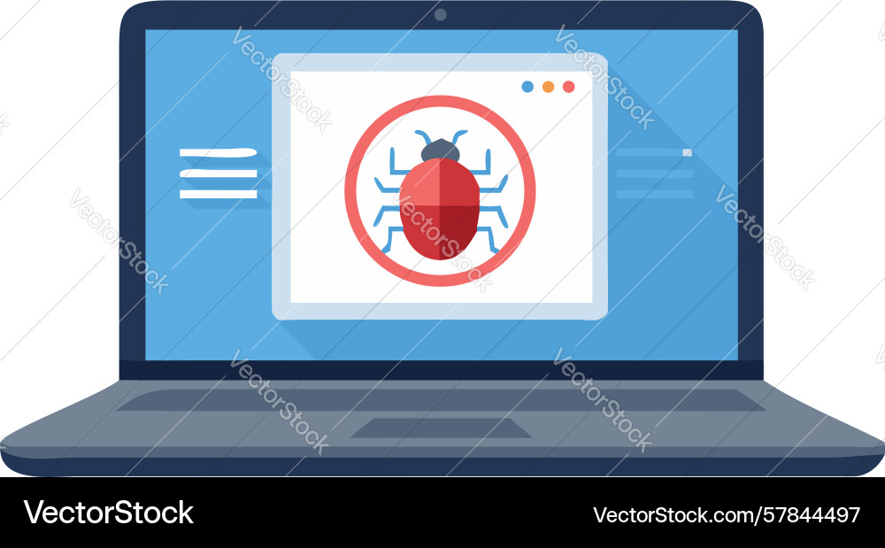 Malware scan in progress on laptop display Vector Image