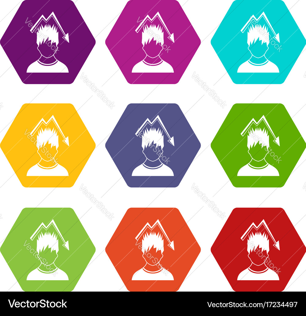 Man with falling red graph over head icon set Vector Image
