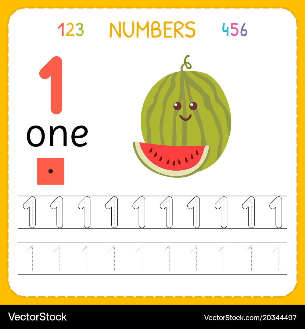 Numbers Tracing Worksheet - Learn to Write One vector image