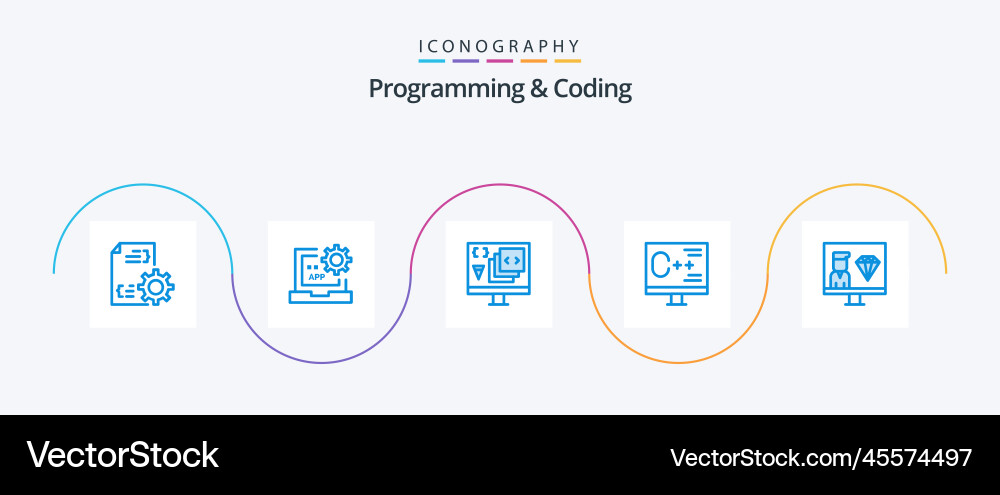 Programming and coding blue 5 icon pack including Vector Image