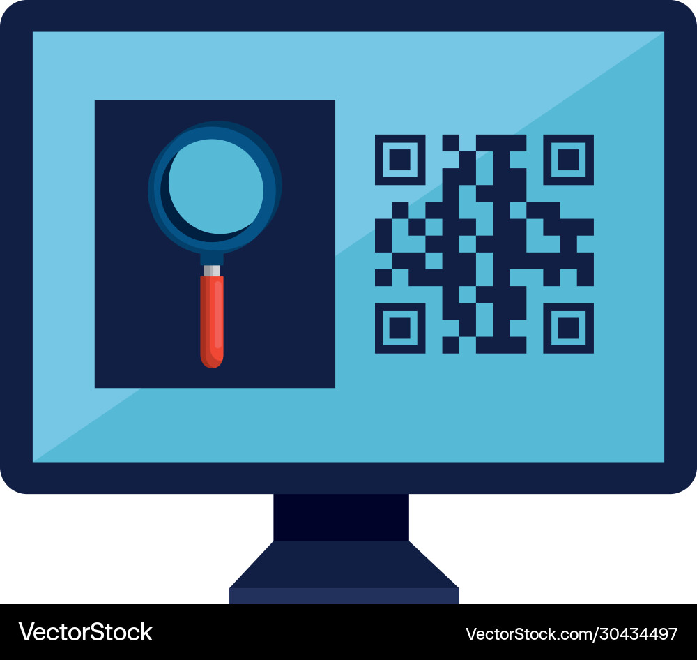 Qr code inside computer and lupe design vector image
