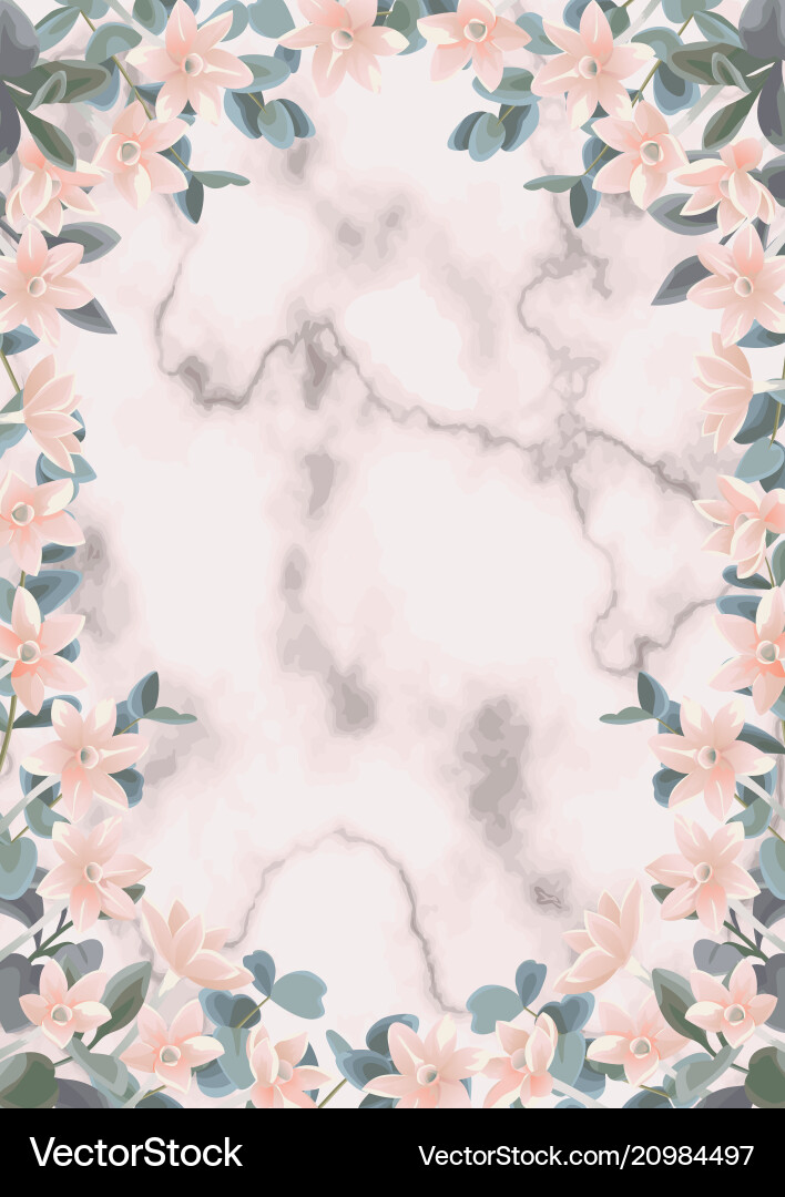 Rosa Marmor Hintergrund mit Eukalyptus und Blumen Rosa Marmor Hintergrund mit Eukalyptus und Blumen Vektorbild