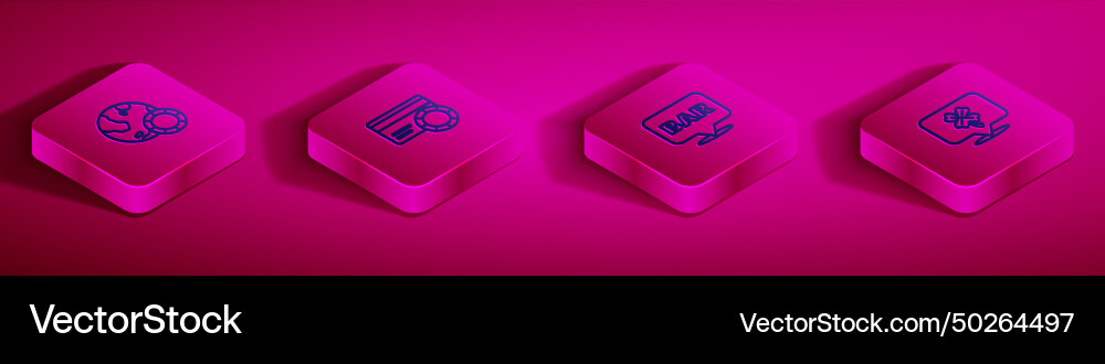 Set isometric line casino chips credit card Set isometric line casino chips credit card vector image