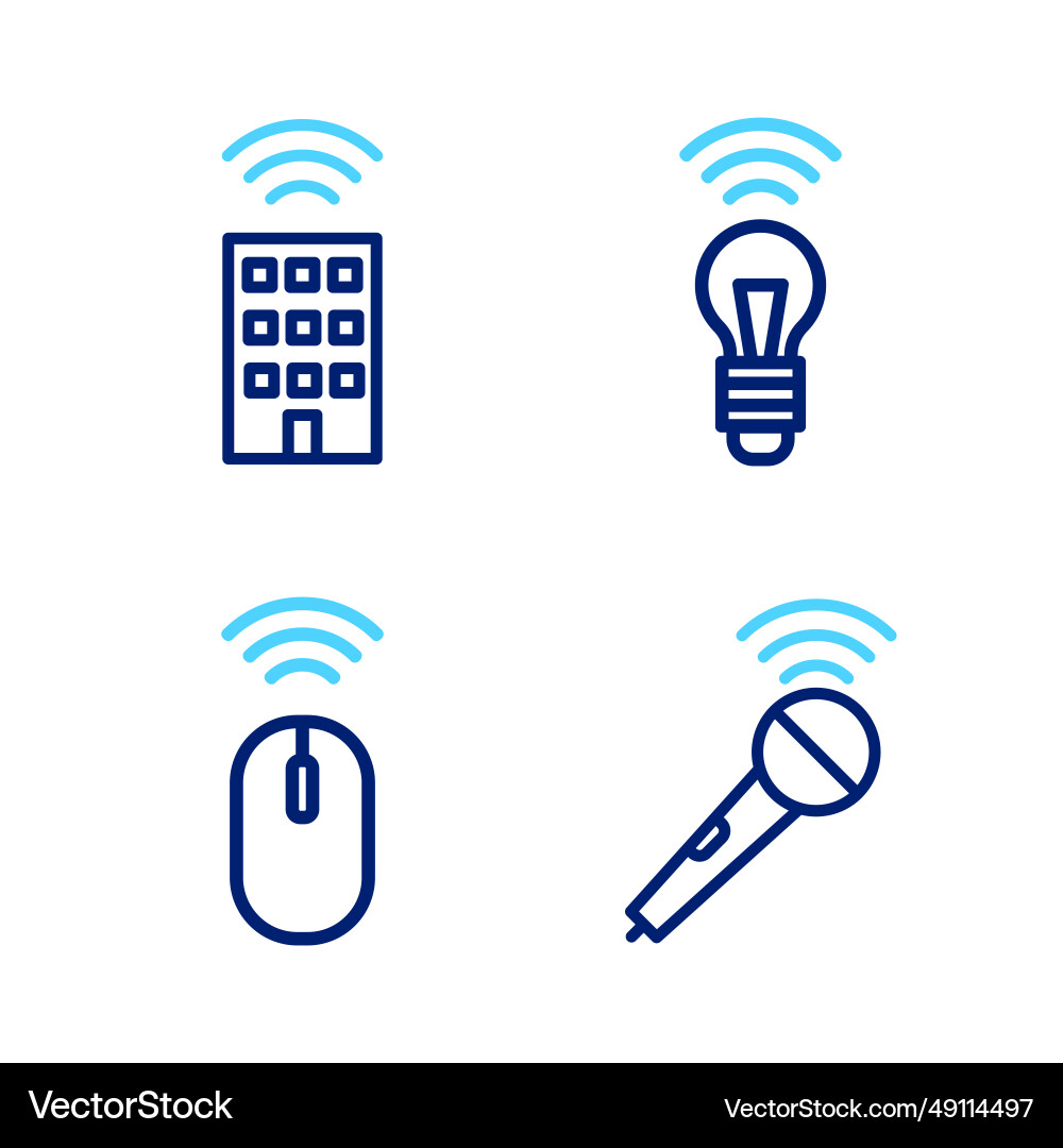 Set line wireless microphone mouse smart light Set line wireless microphone mouse smart light Vector Image