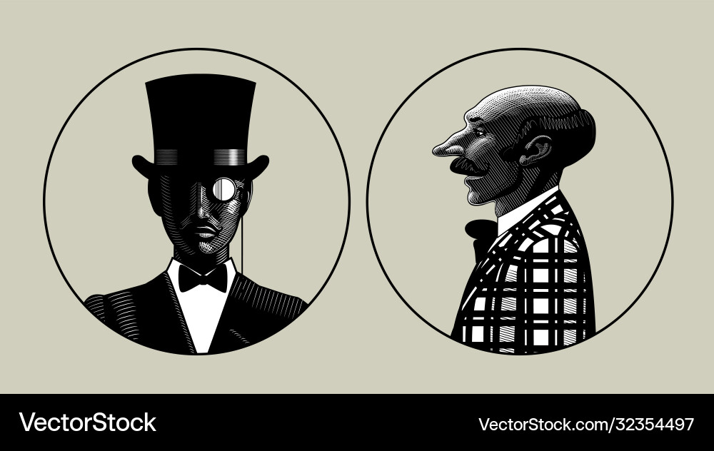 Two portraits men in retro suit Two portraits men in retro suit vector image