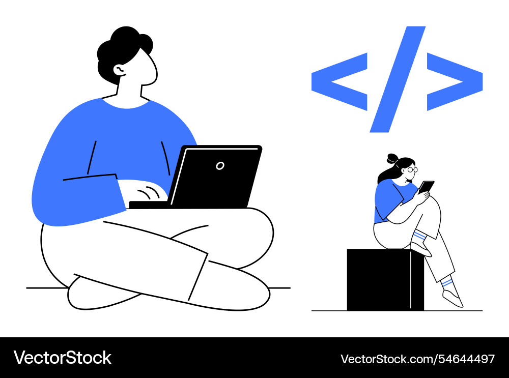 Two tech enthusiasts working with laptops Vector Image