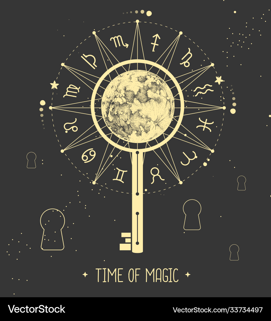 Zodiac Wheel with Magic Key vector image
