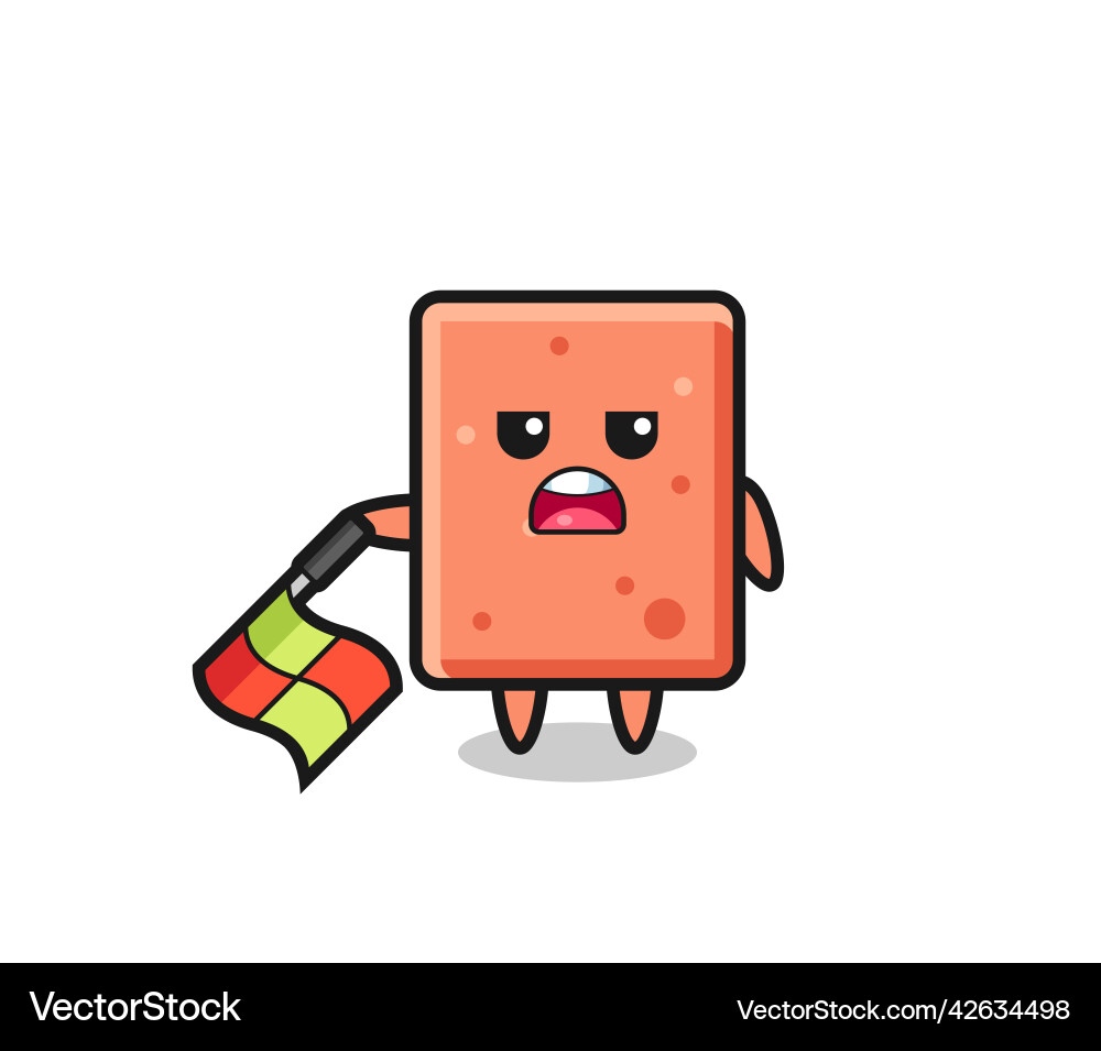Brick character as line judge hold the flag down vector image