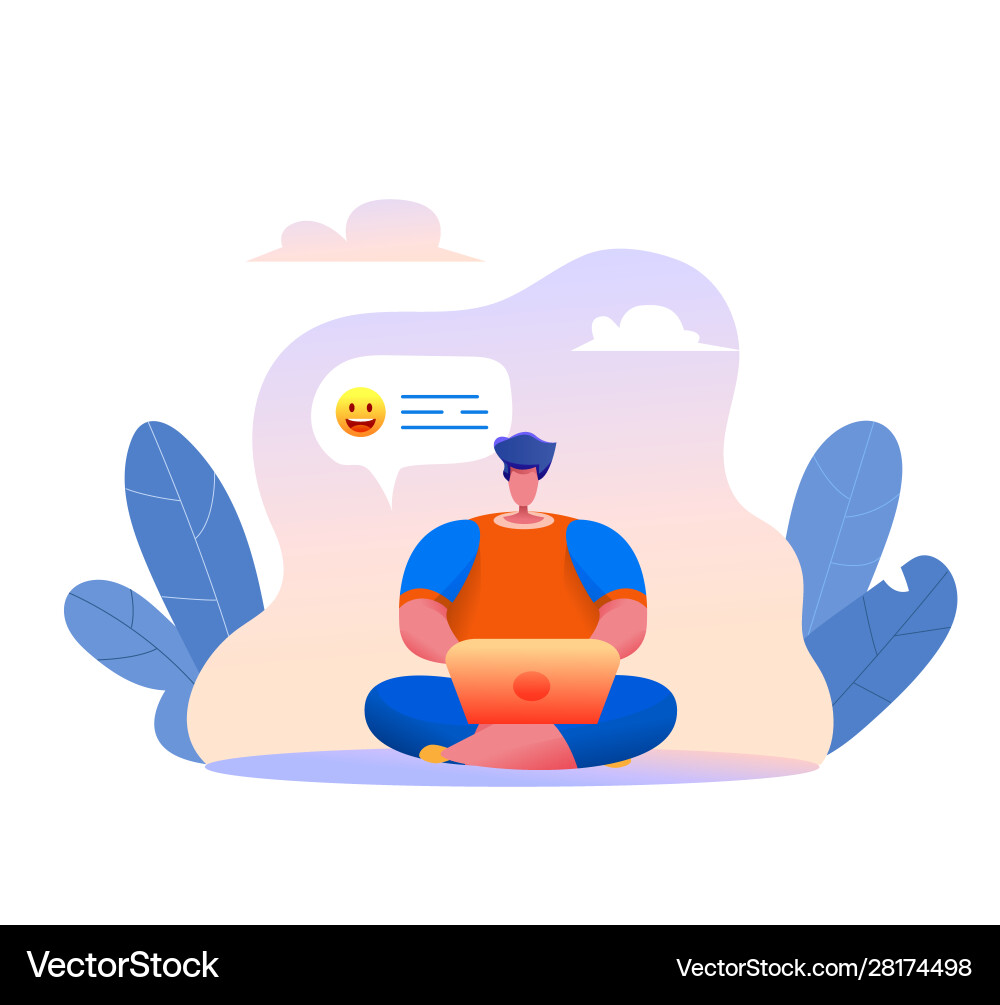 Cartoon man sending message laptop Cartoon man sending message laptop vector image