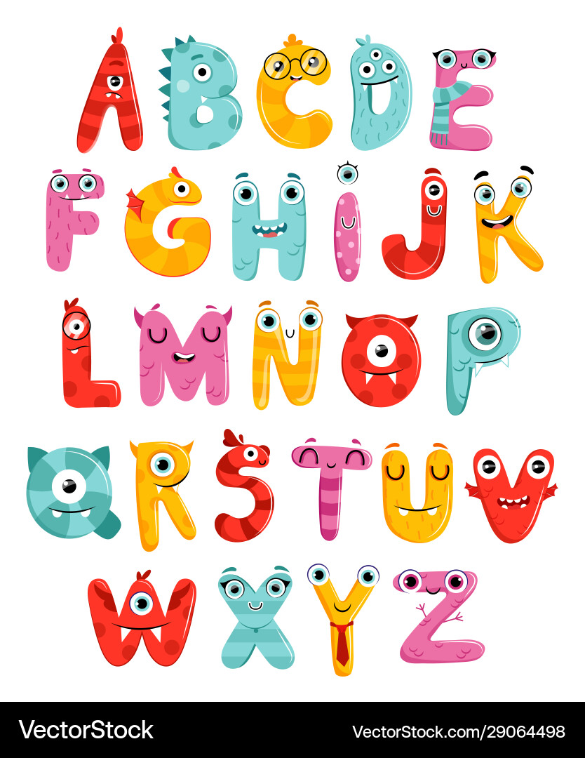 Cute Monster Alphabet - Childish Style Vector Image