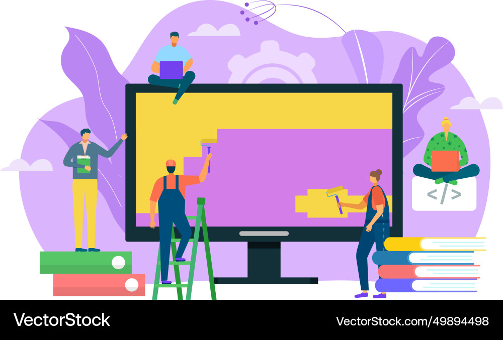Development computer application tiny character Development computer application tiny character Vector Image