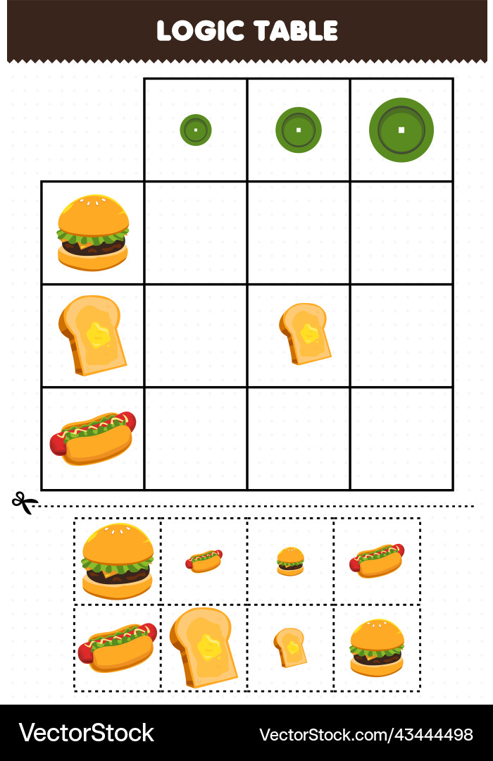 Education game for children logic table sorting vector image