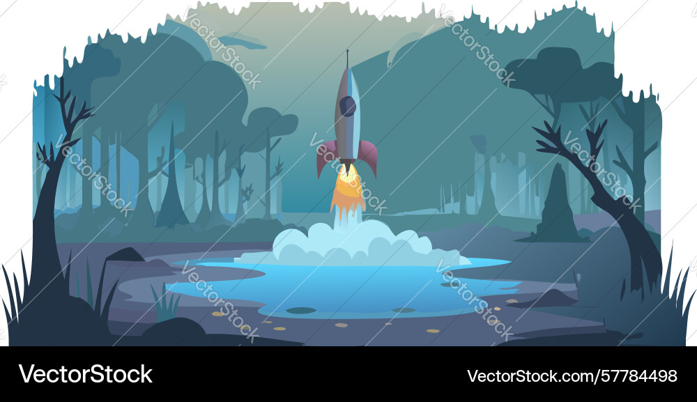 Forest clearing rocket launch design generative ai vector image