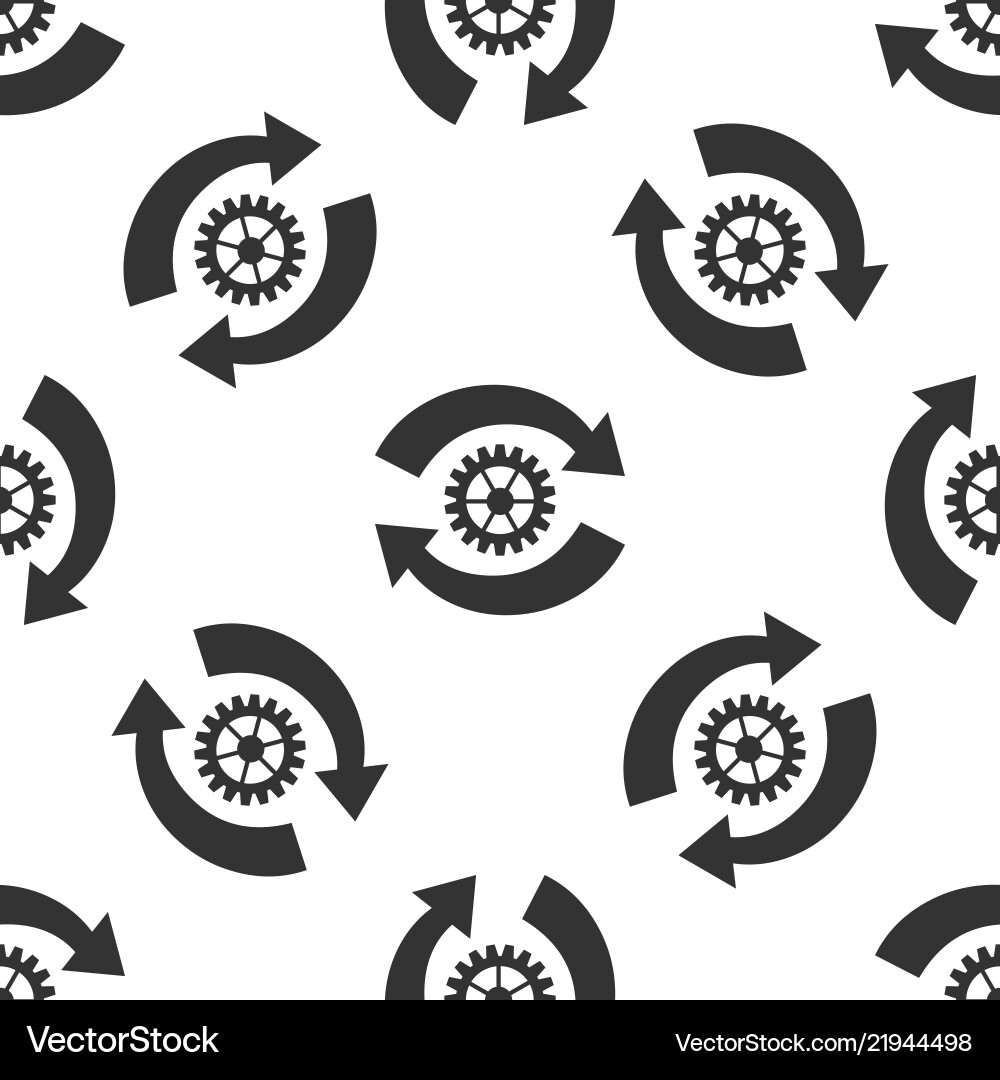 Gear and arrows as workflow icon seamless pattern Gear and arrows as workflow icon seamless pattern vector image