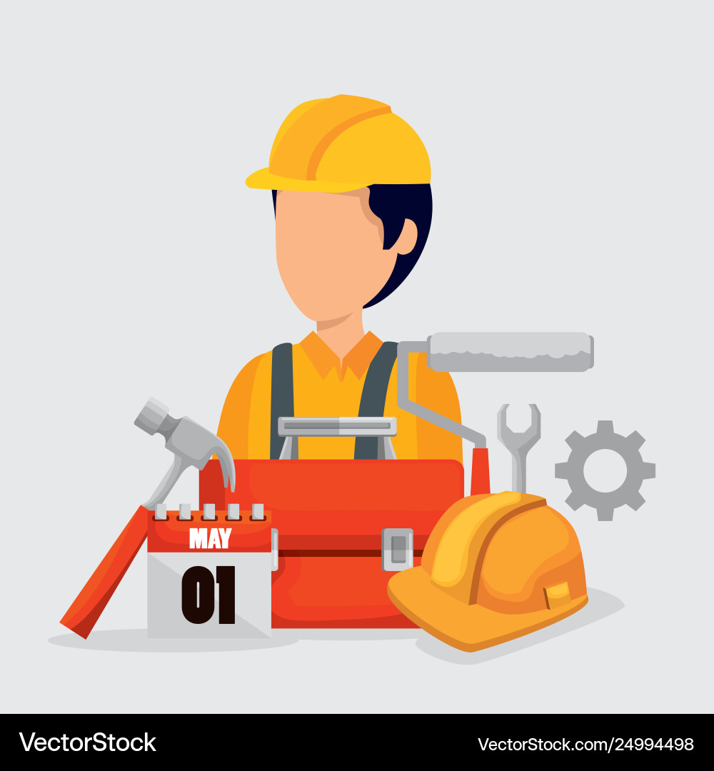 Man builder with box construction tools Man builder with box construction tools vector image