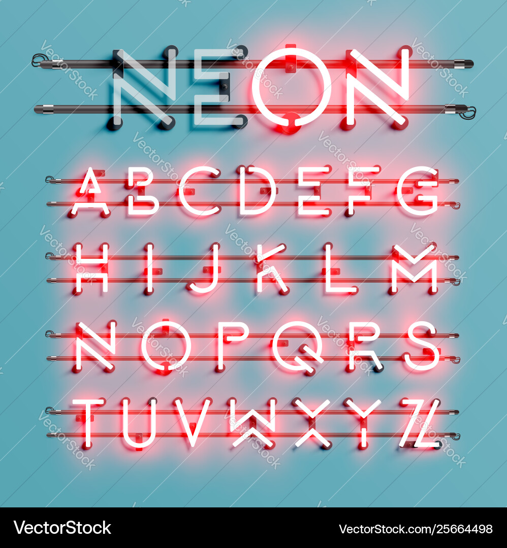 Realistic neon font with wires and console Vector Image