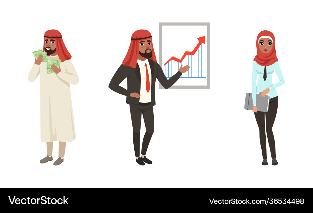 Set arab businessmen and businesswoman wearing Set arab businessmen and businesswoman wearing vector image