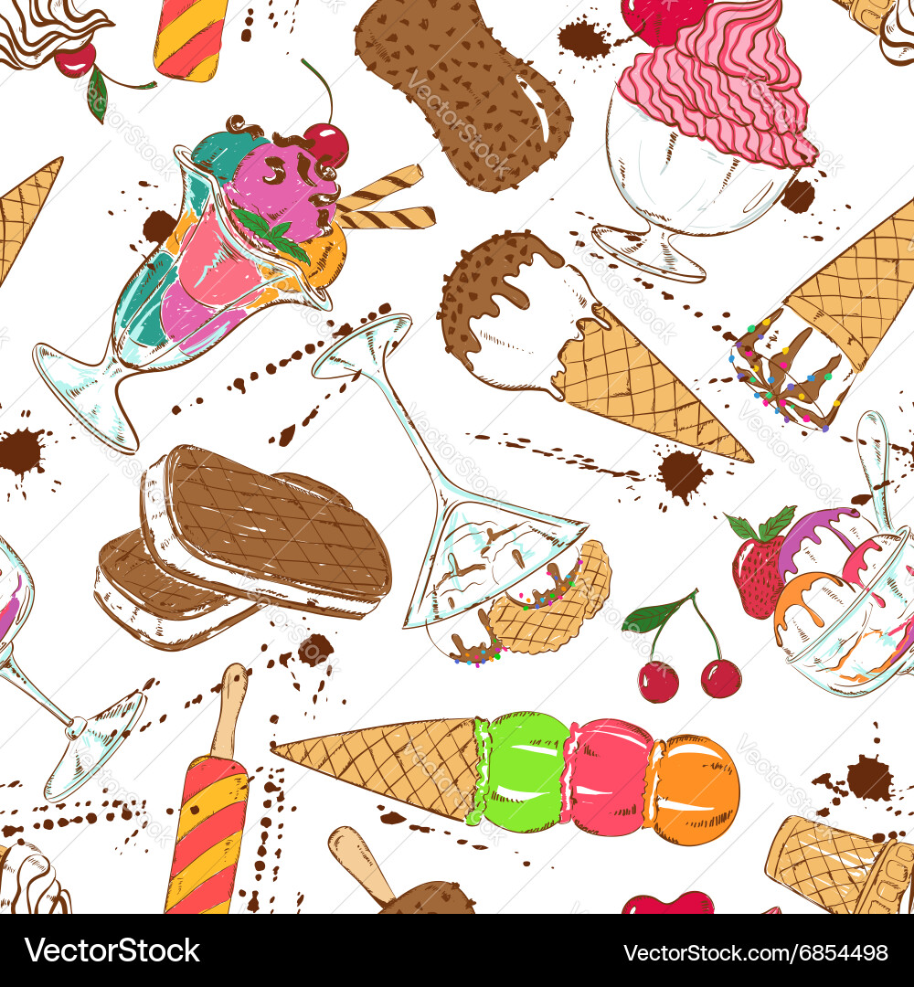 Sketch seamless pattern of colorful ice cream vector image
