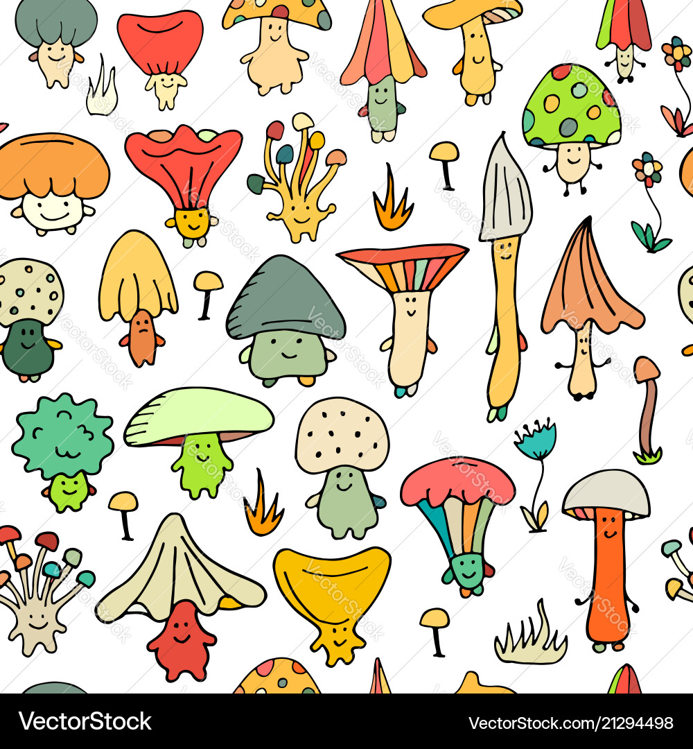 Smiling mushrooms seamless pattern for your Vector Image
