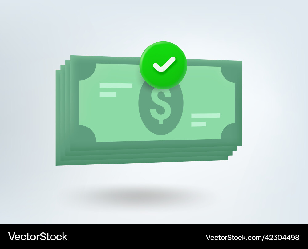 Stack of money with checkmark 3d mobile Royalty Free Vector