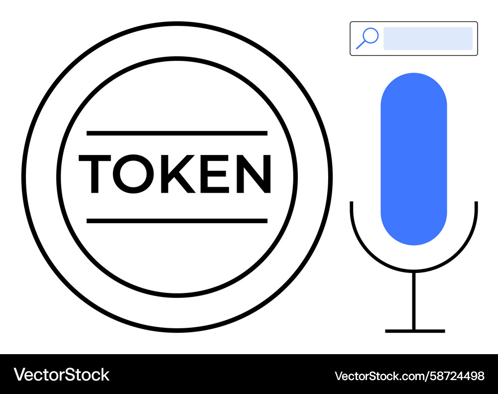 Token concept with circular design beside search Token concept with circular design beside search Vector Image