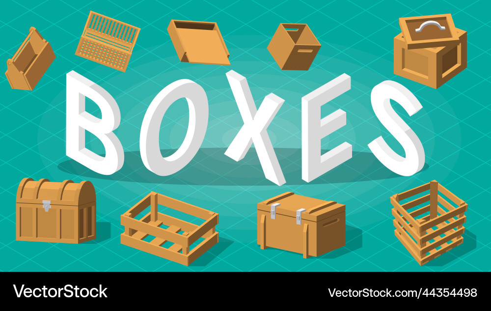 Wooden boxes text composition vector image