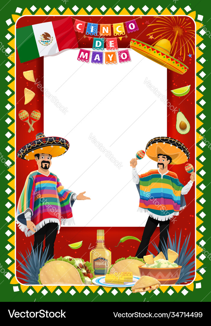 Cinco de mayo mariachi characters with signboard vector image