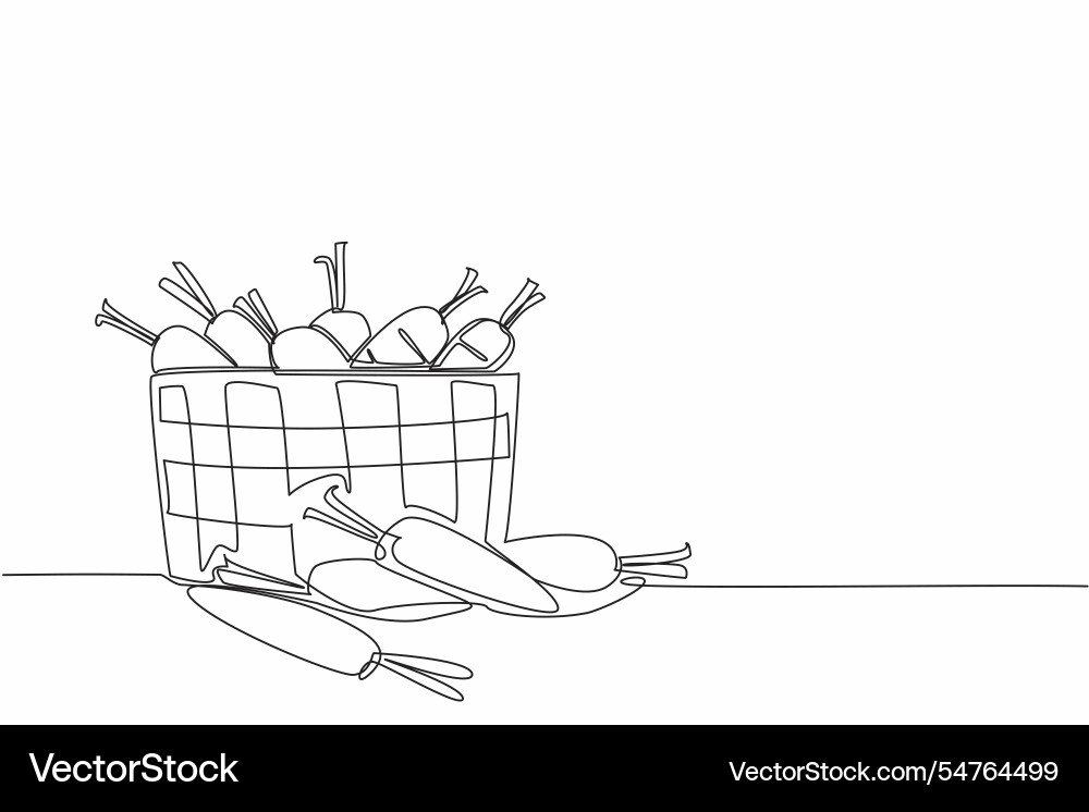 Continuous one line drawing carrots with the leaf Continuous one line drawing carrots with the leaf vector image