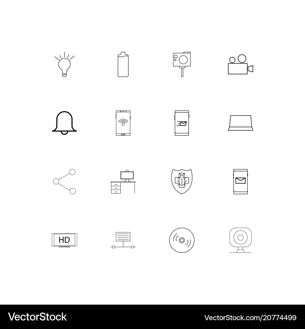 Devices linear thin icons set outlined simple Devices linear thin icons set outlined simple vector image