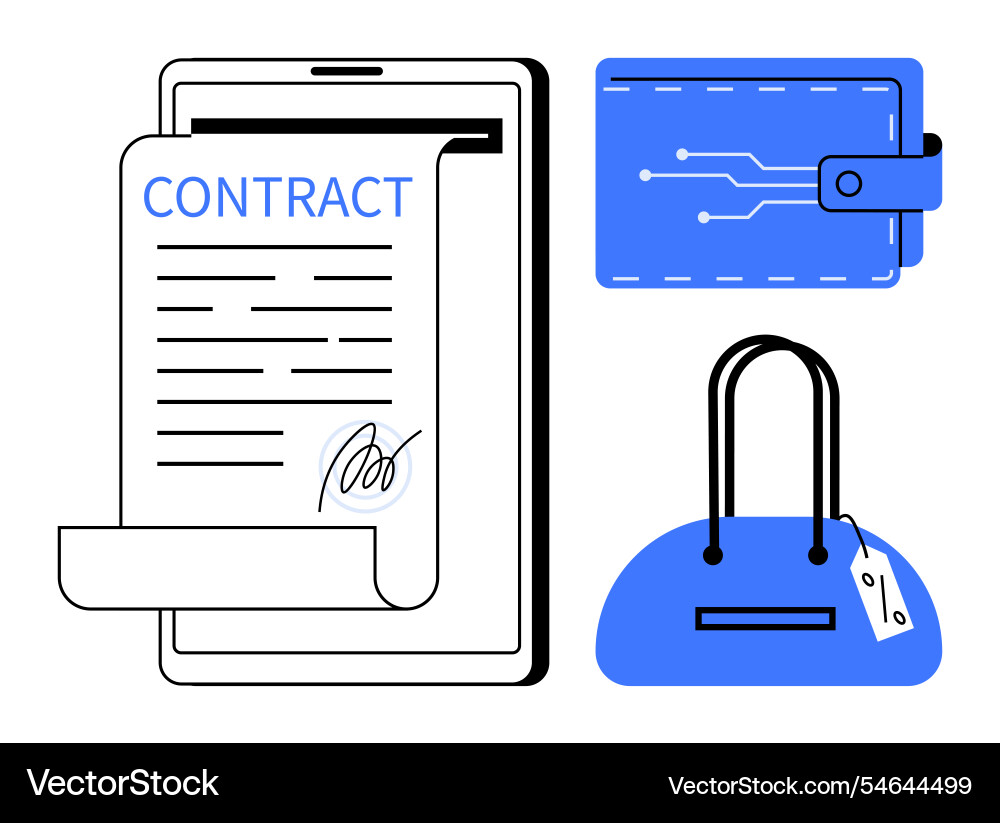 Digital contract displayed on tablet next Digital contract displayed on tablet next vector image