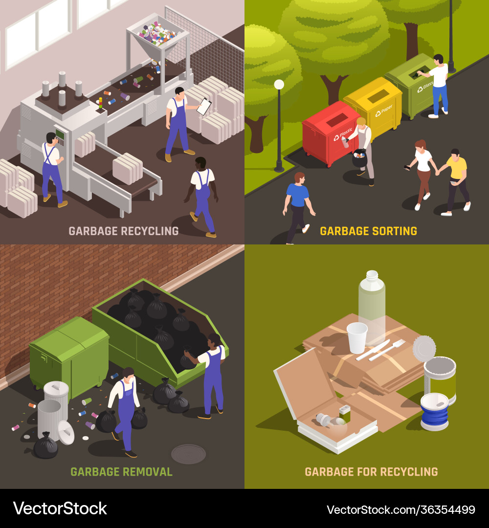 Garbage recycling 2x2 design concept Garbage recycling 2x2 design concept vector image