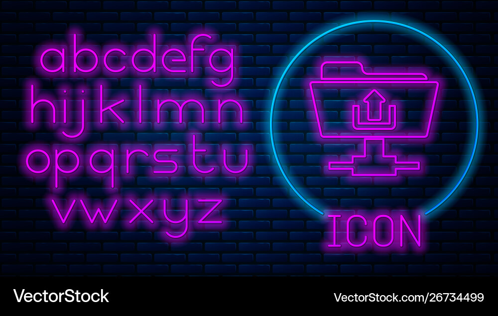 Glowing neon ftp folder upload icon isolated Vector Image