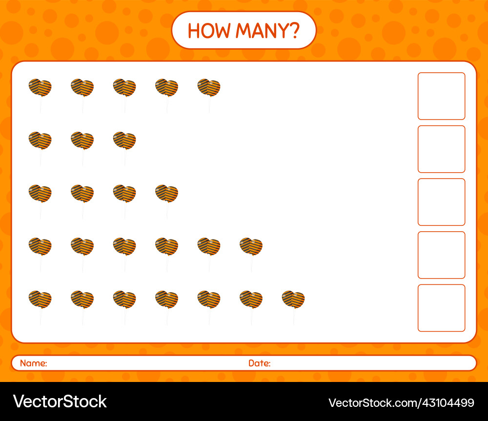 How many counting game with balloon worksheet How many counting game with balloon worksheet Vector Image