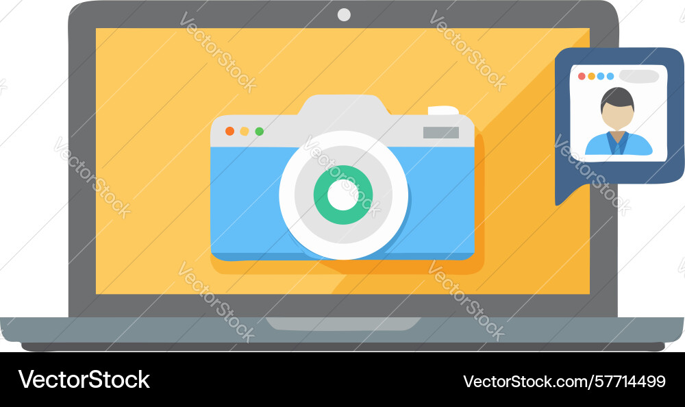 Laptop with camera and user profile icon design vector image