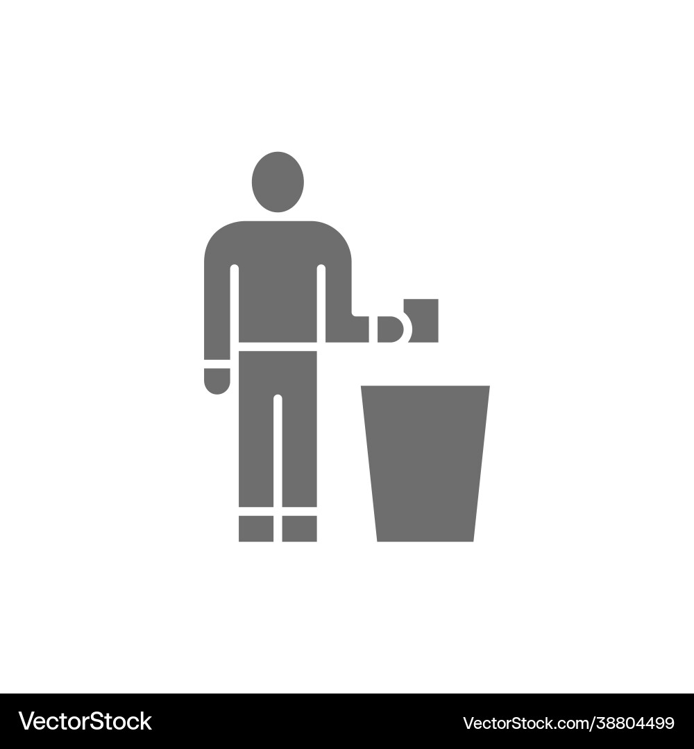 Man throwing out garbage trash gray icon Man throwing out garbage trash gray icon vector image