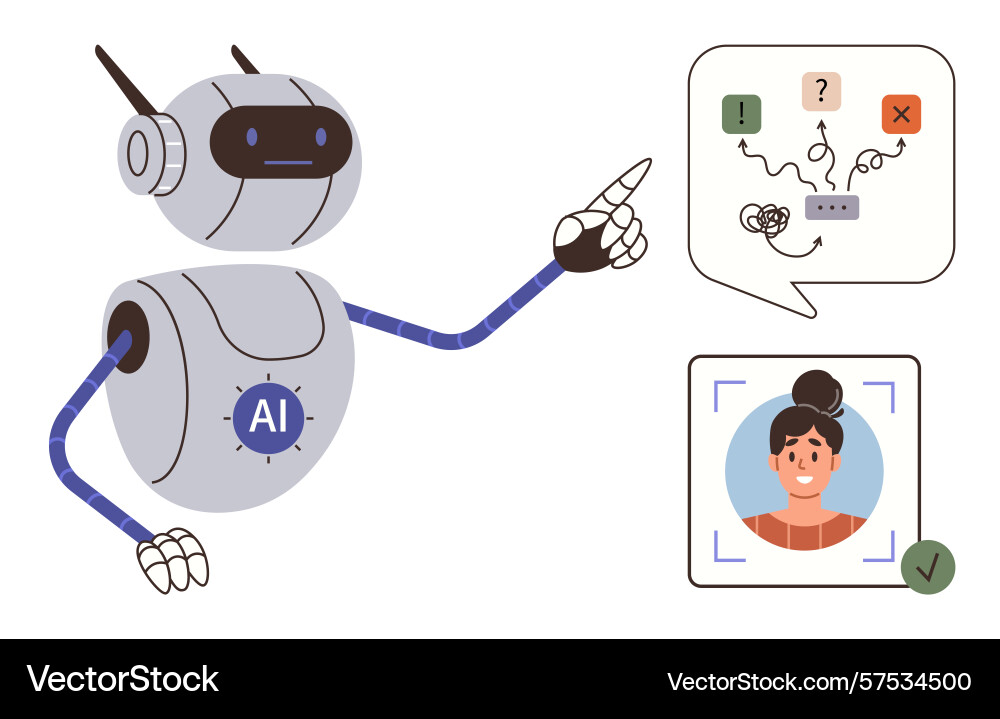 Ai robot analyzing decision flowchart Ai robot analyzing decision flowchart vector image